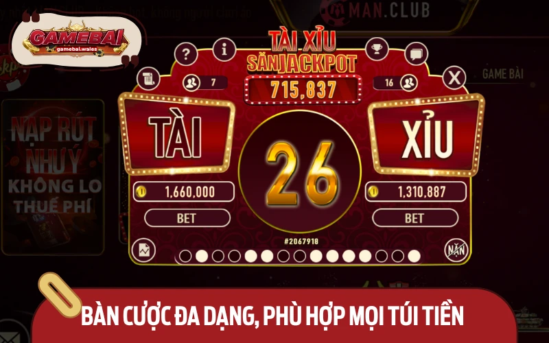 Nhiều bàn cược khác nhau phù hợp với ngân sách người chơi